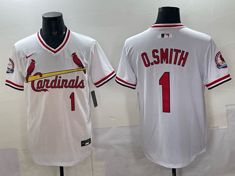 Men St.Louis Cardinals Nike #1 O.Smith White Throwback 2025 MLB Jersey 01->oakland athletics->MLB Jersey